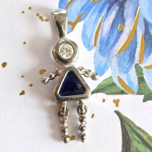 Sterling silver little girl charm pendant .925 blue clear gem daughter mom